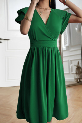 V Neck Ruffle Smocked Dress