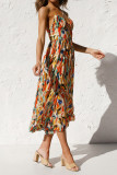 Printed V Neck High Waist Slip Dress