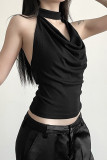 Black Swing Collar Halter Tank Top