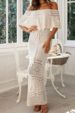 Off Shoulder Eyelet Knitting Maxi Dress