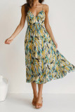 Printed V Neck High Waist Slip Dress