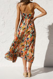 Printed V Neck High Waist Slip Dress