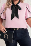 Pink Front Tie Neckline Turlip Sleeves Plus Size Top