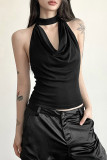 Black Swing Collar Halter Tank Top