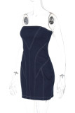 Off Shoulder Blue Denim Dress