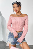 Pink Off Shoulder Cable Knit Sweater