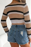 Hollow Out Knit Striped Front Tie Open Cardigan