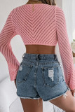 Plain Crochet Knit Front Tie Crop Cardigan