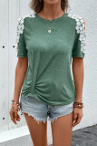 Cold Shoulder Lace Patched Twist Knot Top