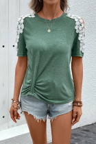 Cold Shoulder Lace Patched Twist Knot Top
