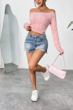 Pink Off Shoulder Cable Knit Sweater