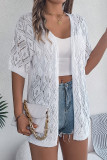 Plain Crochet Knit Open Cardigan