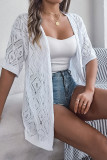 Plain Crochet Knit Open Cardigan