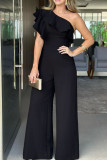 Black One Shoulder Ruffles Jumpsuit