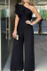 Black One Shoulder Ruffles Jumpsuit