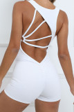 Plain Twisted V Neck Strappy Backless Fitting Romper