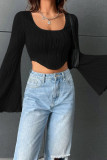 Square Neck Flare Sleeves Crop Top