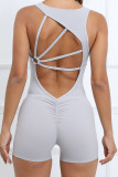 Plain Twisted V Neck Strappy Backless Fitting Romper