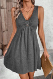 Grey Sleeveless V Neck Smocked Dress