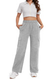 Plain Elastic Waist Side Pockets Pants