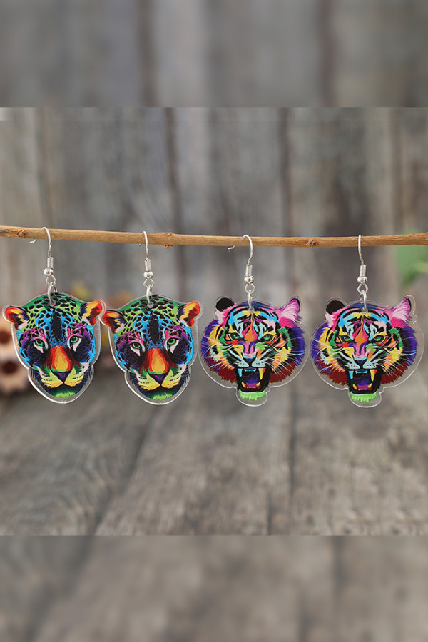 Acrylic Tiger Earrings 2pcs Set MOQ 5pcs