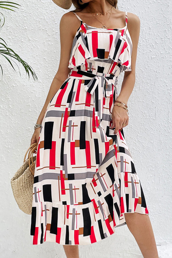 Colorblock Printed Spaghetti Dress