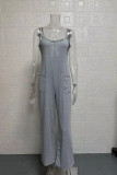Grey Spaghetti Pockets Wide Leg Jumpsuit