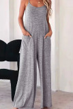 Grey Spaghetti Pockets Wide Leg Jumpsuit