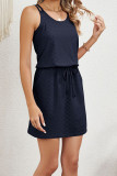 Plain Eyelet Drawstring Waist Tank Dress
