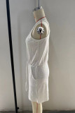 Plain Eyelet Drawstring Waist Tank Dress