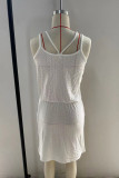 Plain Eyelet Drawstring Waist Tank Dress