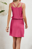 Plain Eyelet Drawstring Waist Tank Dress