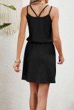Plain Eyelet Drawstring Waist Tank Dress