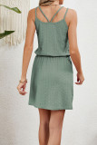Plain Eyelet Drawstring Waist Tank Dress
