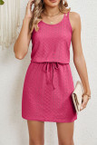 Plain Eyelet Drawstring Waist Tank Dress