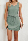 Plain Eyelet Drawstring Waist Tank Dress