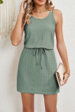Plain Eyelet Drawstring Waist Tank Dress