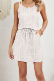 Plain Eyelet Drawstring Waist Tank Dress