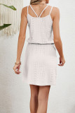 Plain Eyelet Drawstring Waist Tank Dress