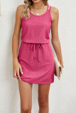 Plain Eyelet Drawstring Waist Tank Dress