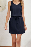 Plain Eyelet Drawstring Waist Tank Dress