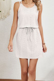 Plain Eyelet Drawstring Waist Tank Dress