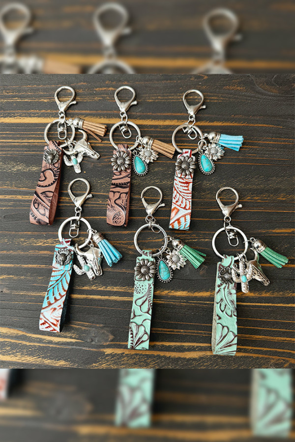 Western Turquoise Leather Keychain
