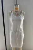 Plain Eyelet Drawstring Waist Tank Dress