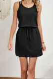 Plain Eyelet Drawstring Waist Tank Dress