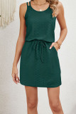 Plain Eyelet Drawstring Waist Tank Dress