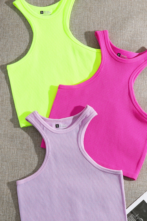 Ribbed Knitting Sleeveless Sports Crop Top