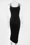 Black Sleeveless Ribbed Knitting Dress