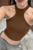 Ribbed Knitting Sleeveless Sports Crop Top