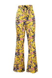 Multicolor Print Elastic Waist Bell Pants